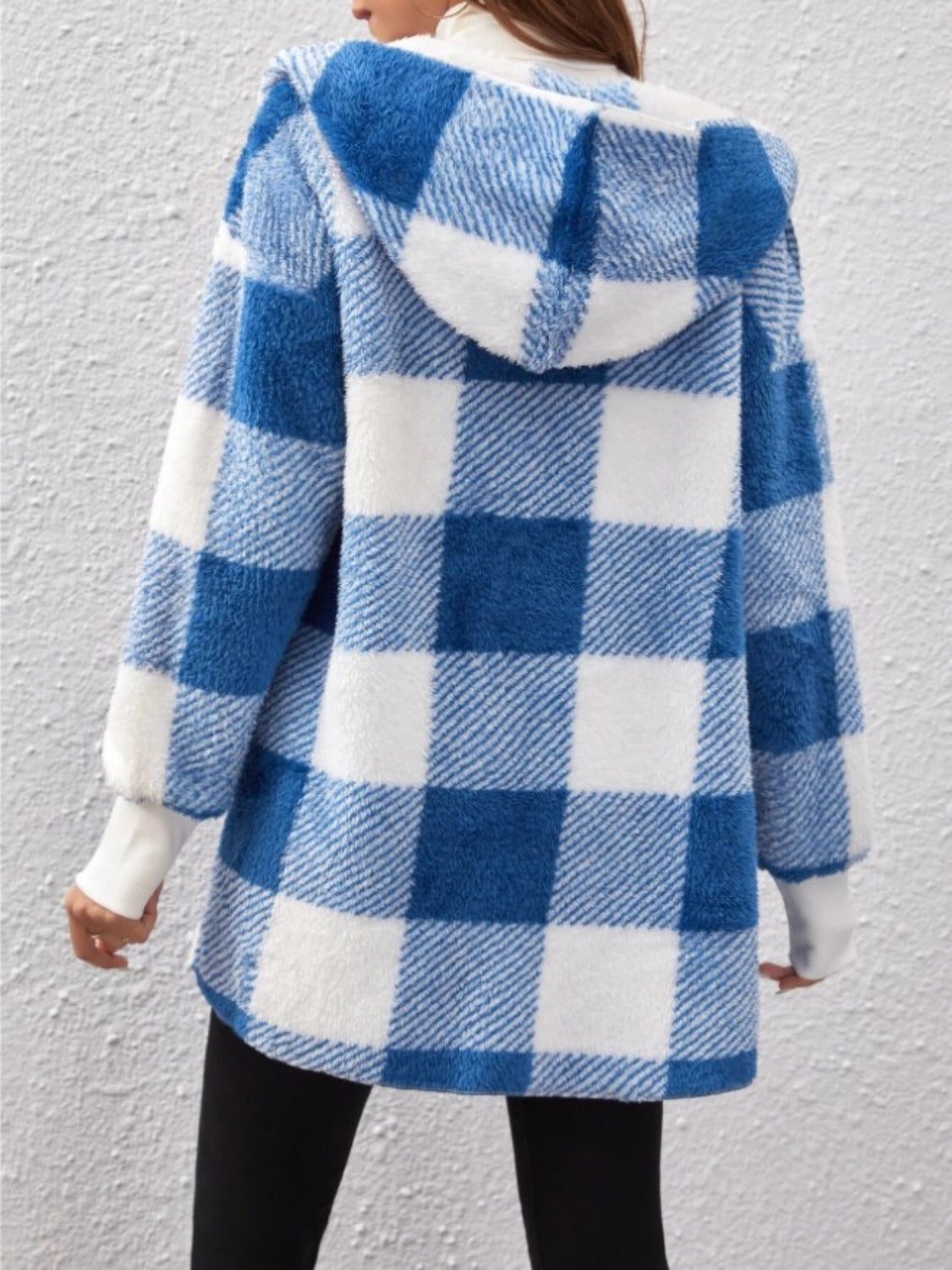 Plaid Long Sleeve Hooded Coat Casual Fashion