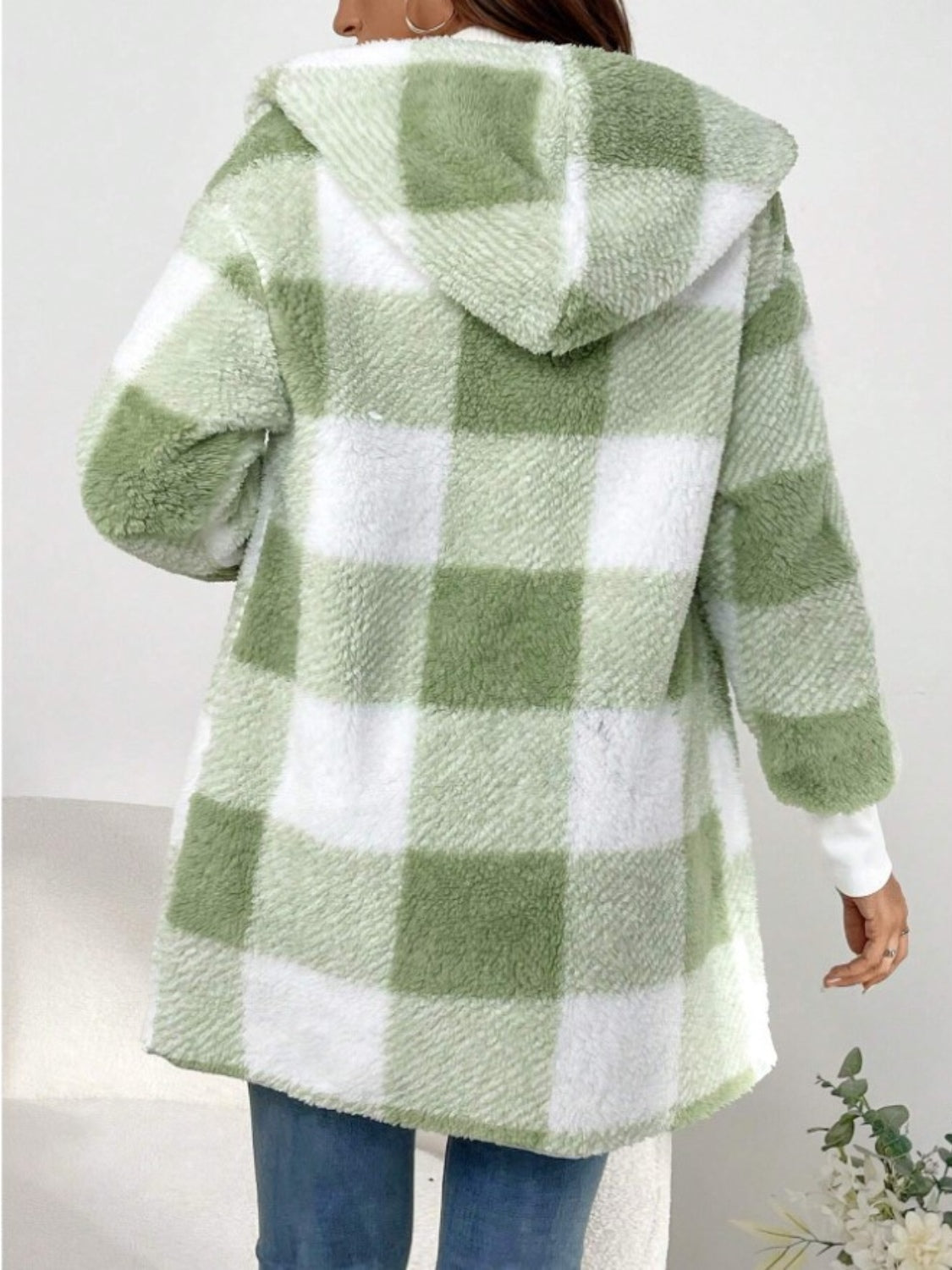 Plaid Long Sleeve Hooded Coat Casual Fashion