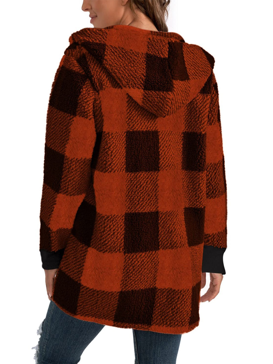 Plaid Long Sleeve Hooded Coat Casual Fashion