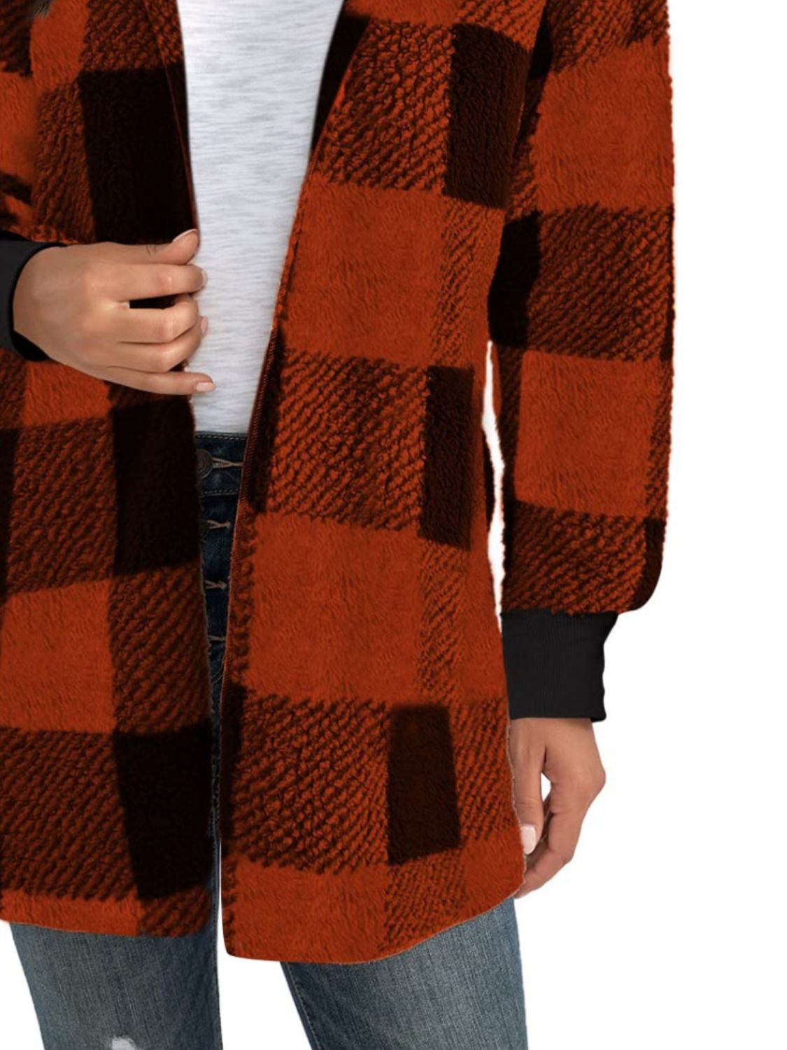 Plaid Long Sleeve Hooded Coat Casual Fashion