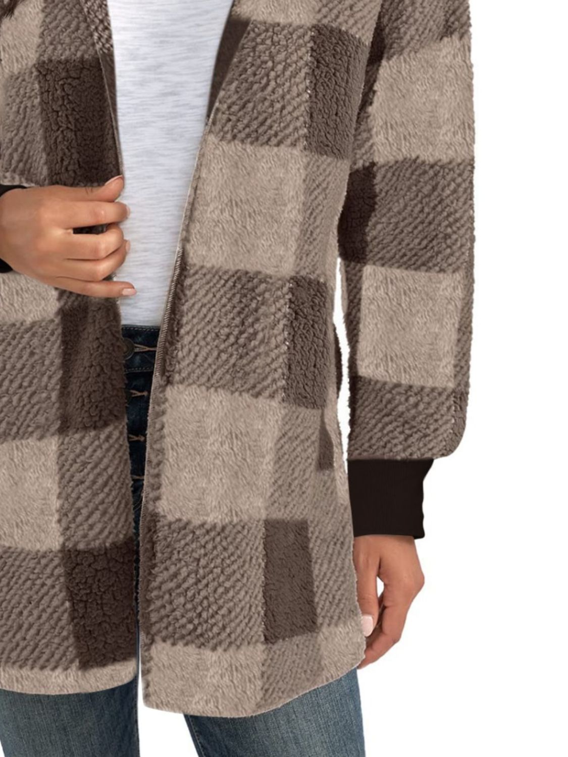 Plaid Long Sleeve Hooded Coat Casual Fashion