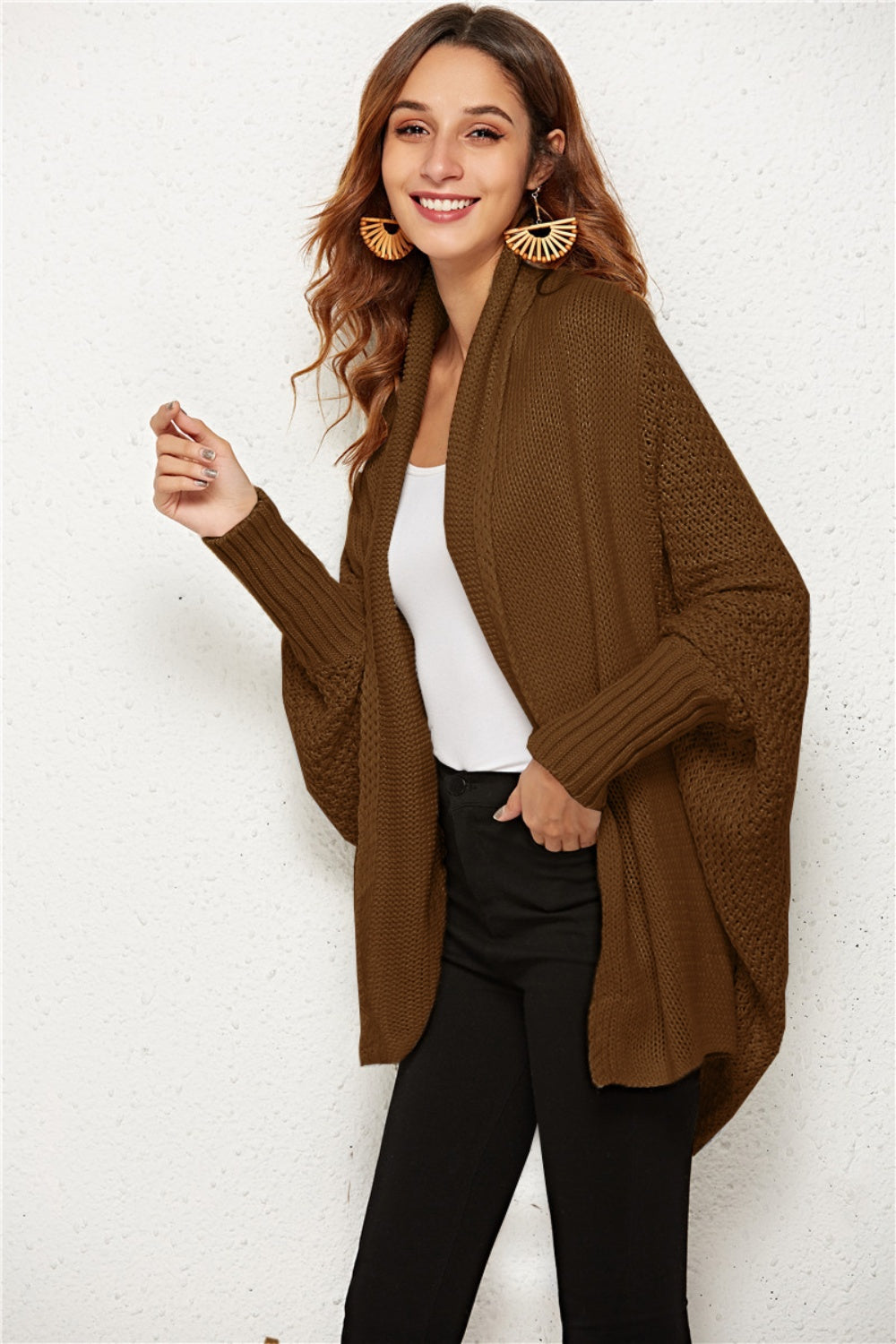 Open Front Batwing Sleeve Cardigan Casual Fashion