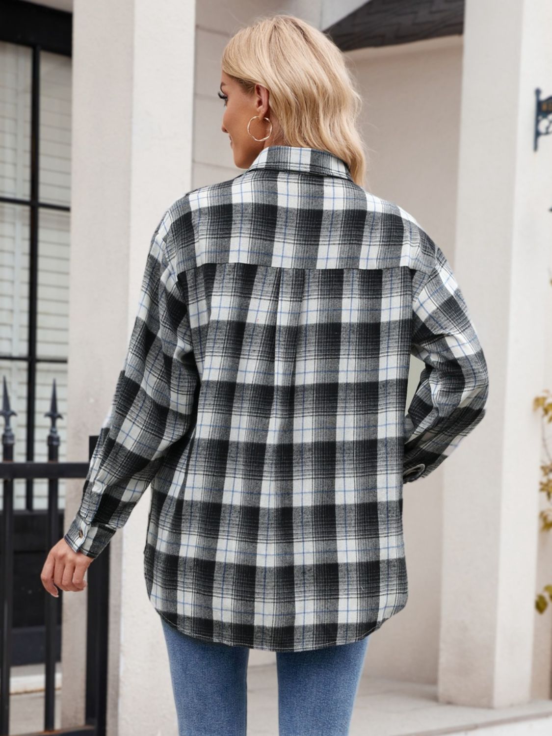 Plaid Collared Neck Long Sleeve Shirt Casual Fashion