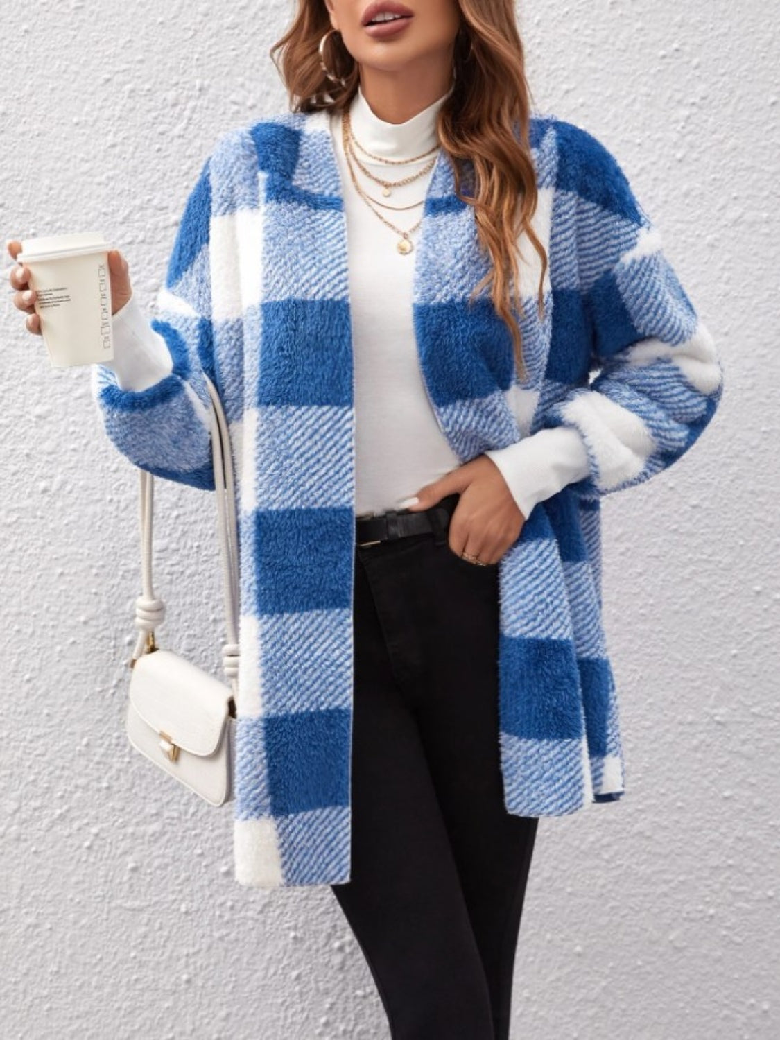 Plaid Long Sleeve Hooded Coat Casual Fashion