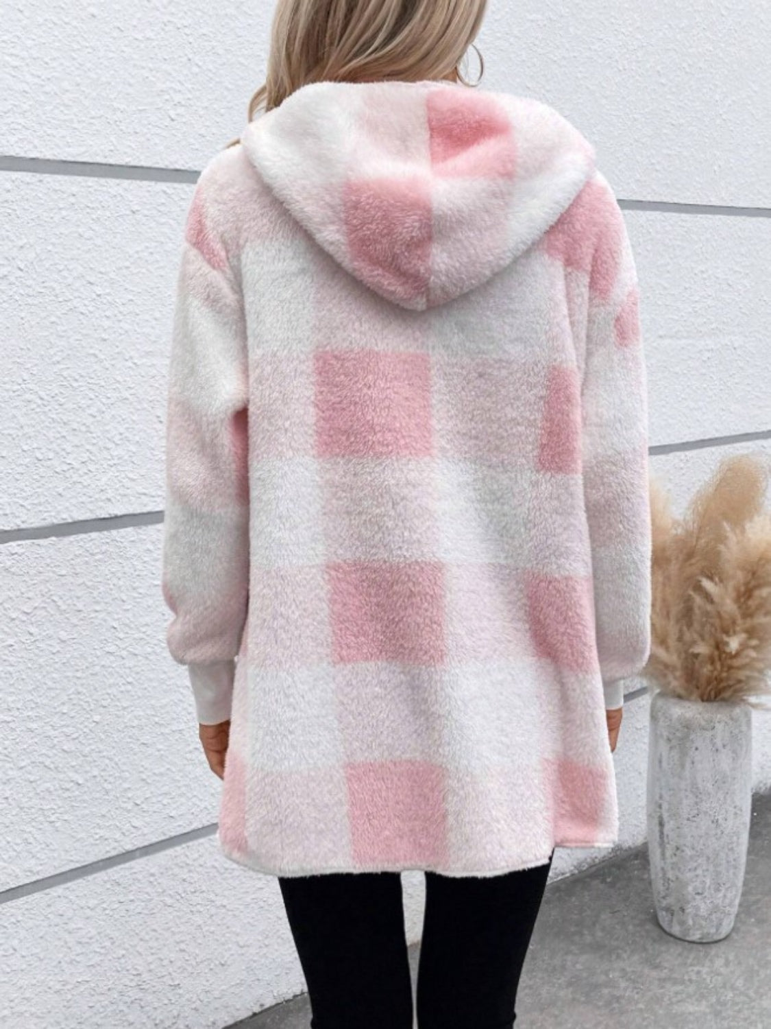 Plaid Long Sleeve Hooded Coat Casual Fashion