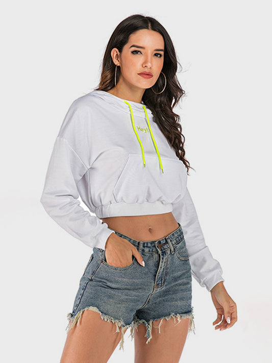 Drawstring Letter Long Sleeve Hoodie Casual Fashion