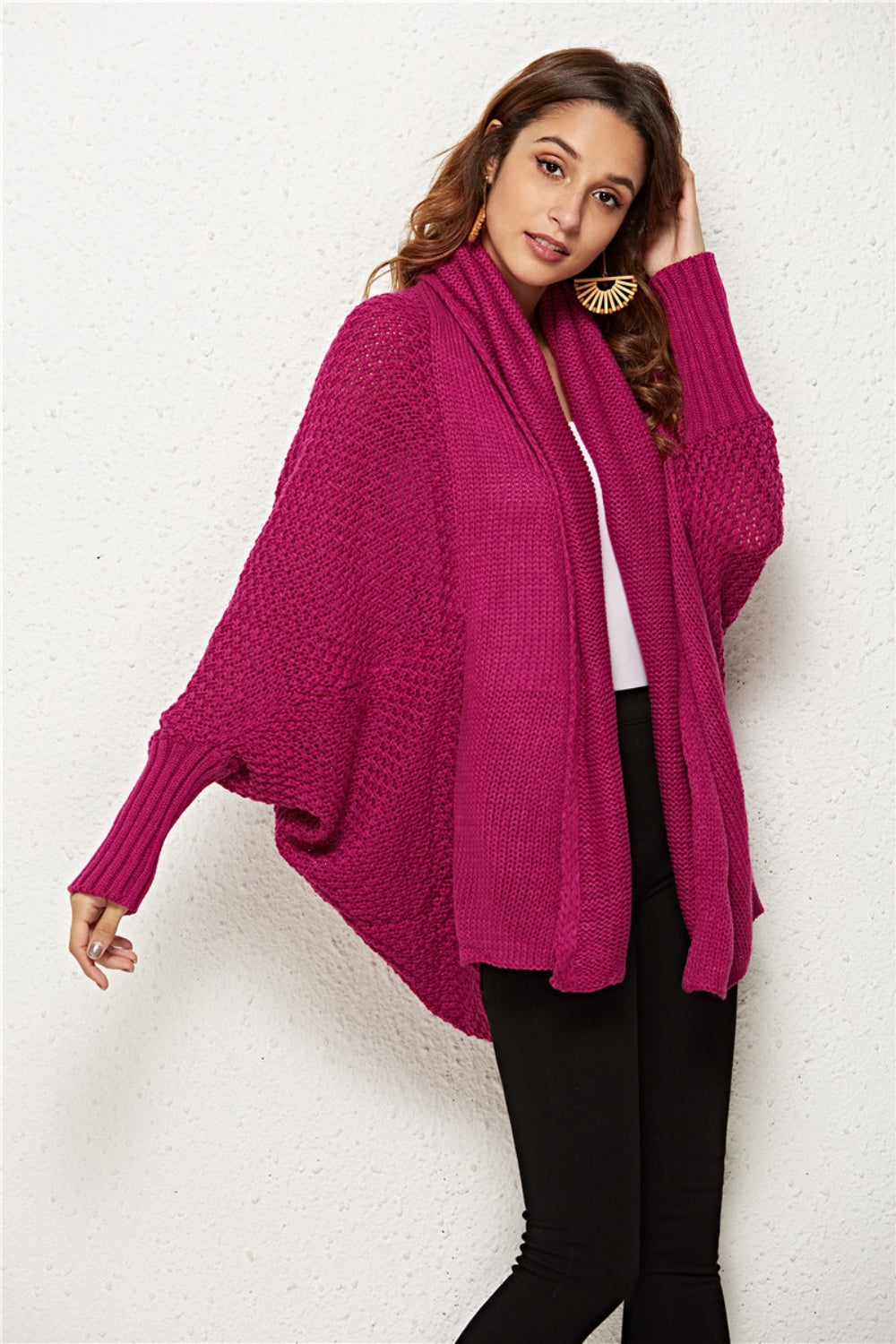 Open Front Batwing Sleeve Cardigan Casual Fshion