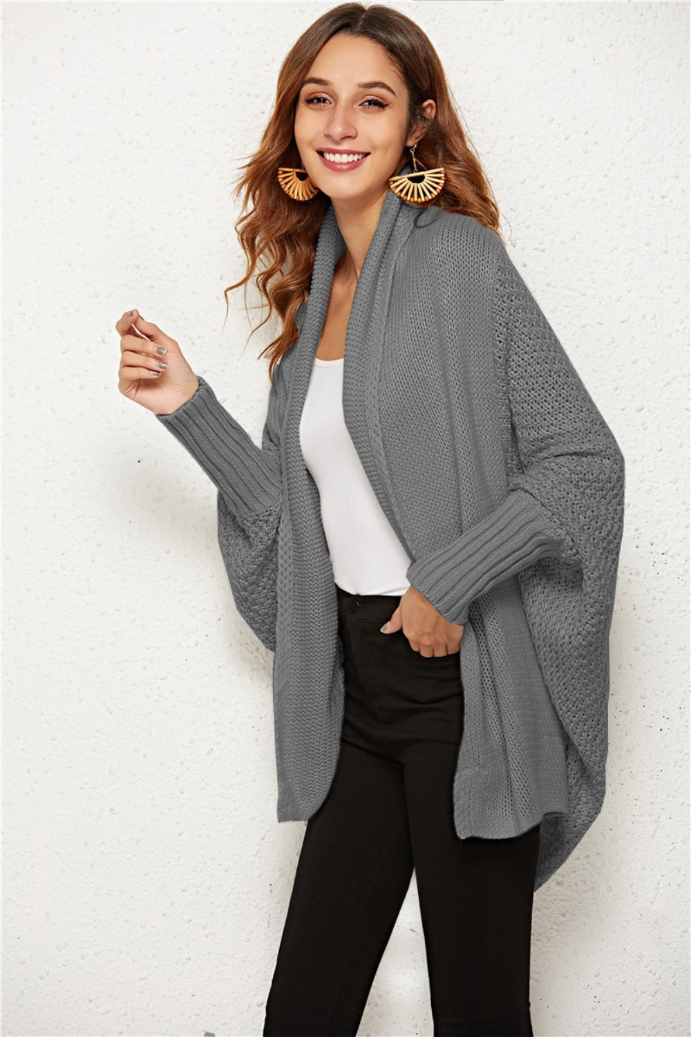 Open Front Batwing Sleeve Cardigan Casual Fshion
