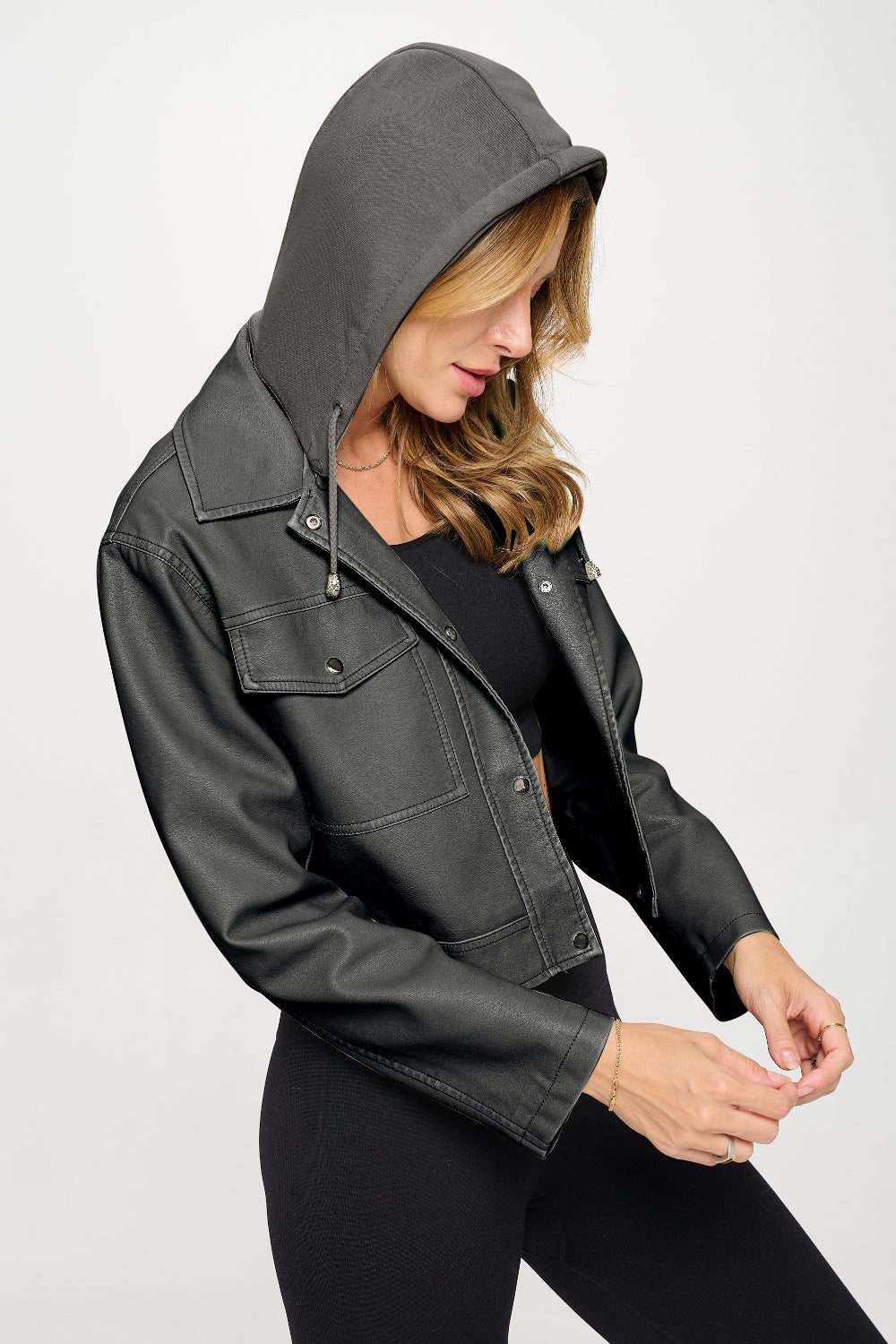 Snap Down Cropped Hooded Jacket