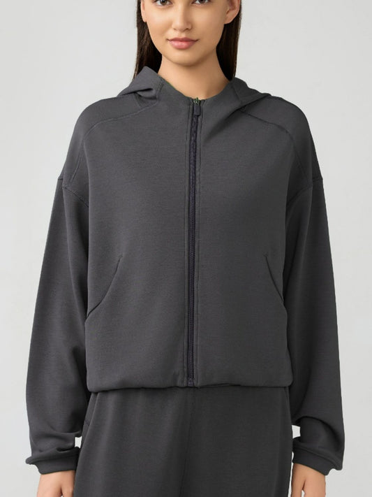 Zip Up Dropped Shouder Hooded Activewear