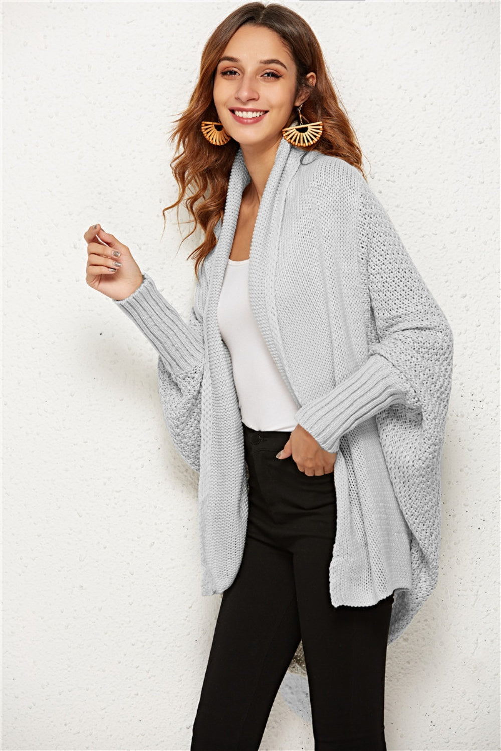 Open Front Batwing Sleeve Cardigan Casual Fashion