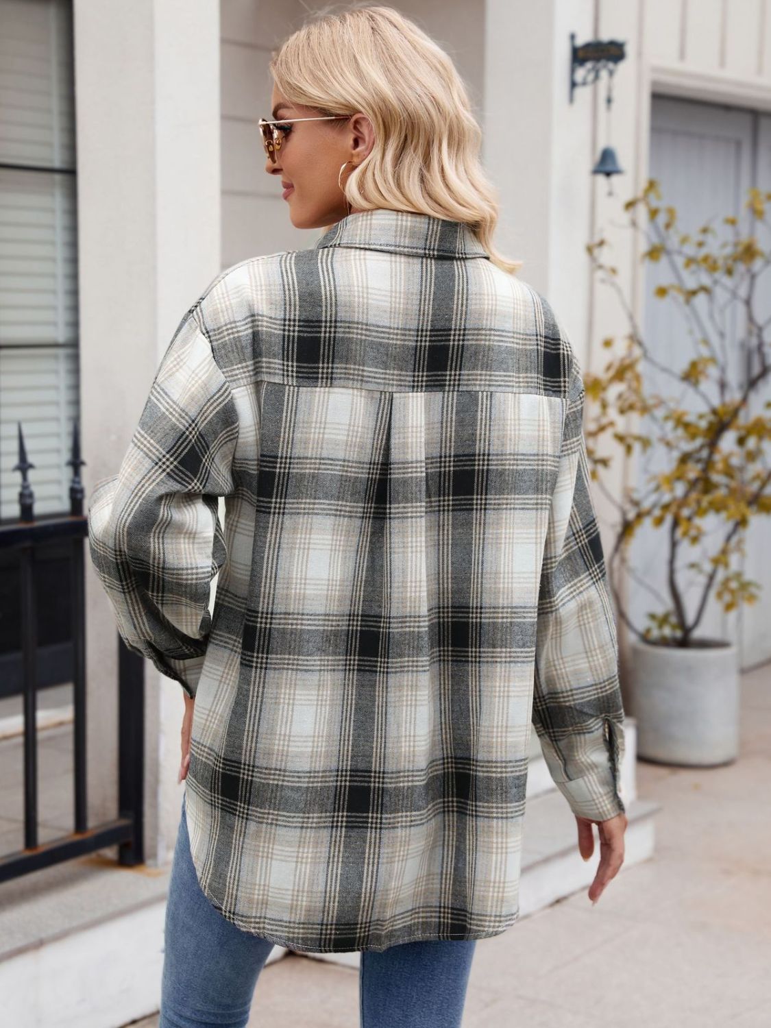 Plaid Collared Neck Long Sleeve Shirt Casual Fashion