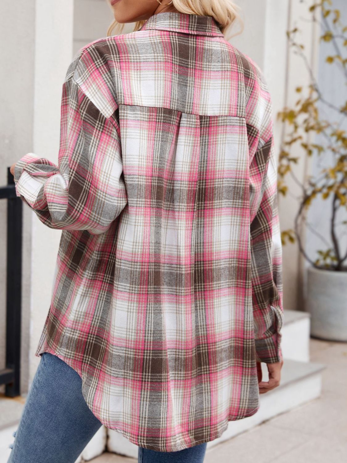 Plaid Collared Neck Long Sleeve Shirt Casual Fashion