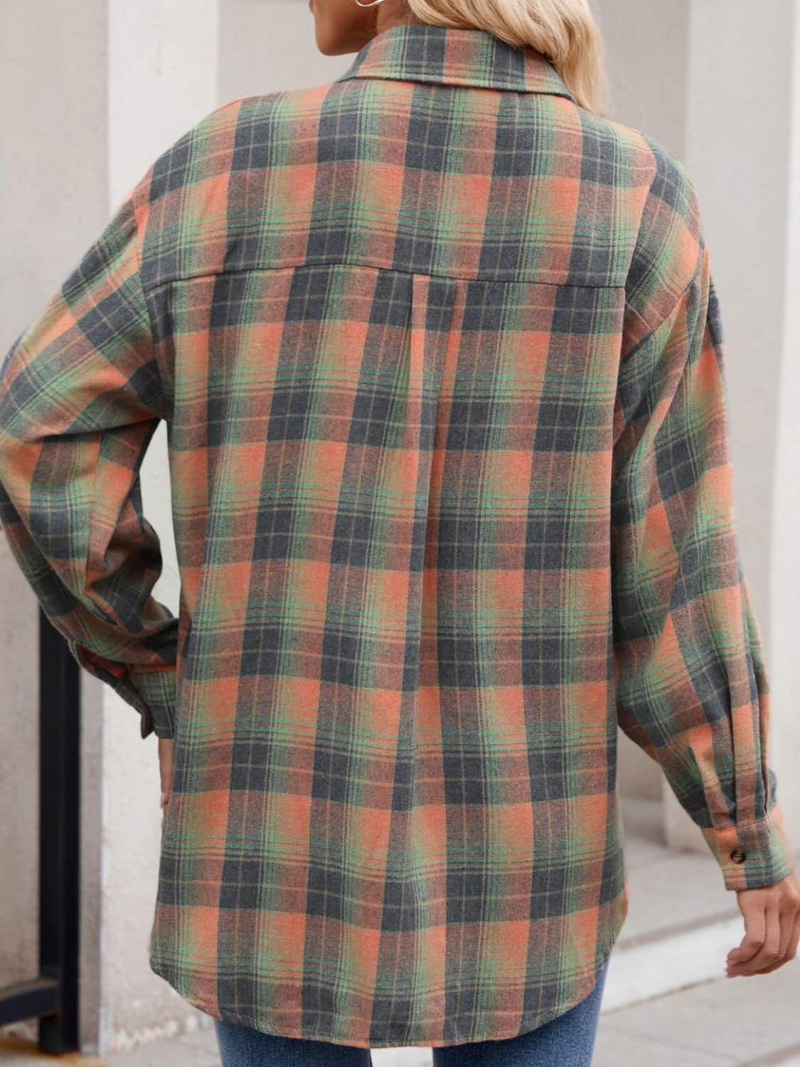 Plaid Collared Neck Long Sleeve Shirt Casual Fashion